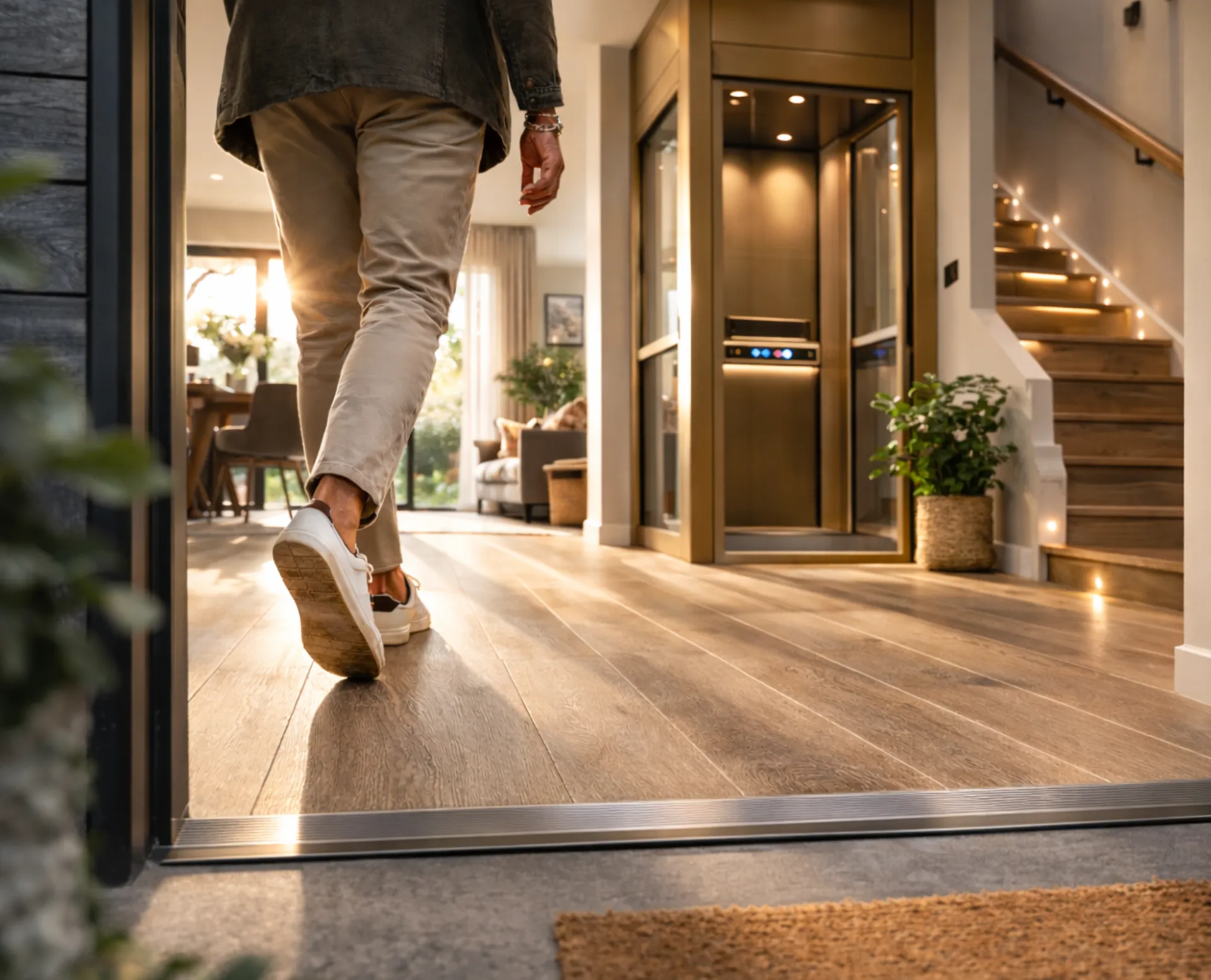 A stylish home lift integrated into a contemporary entrance hall